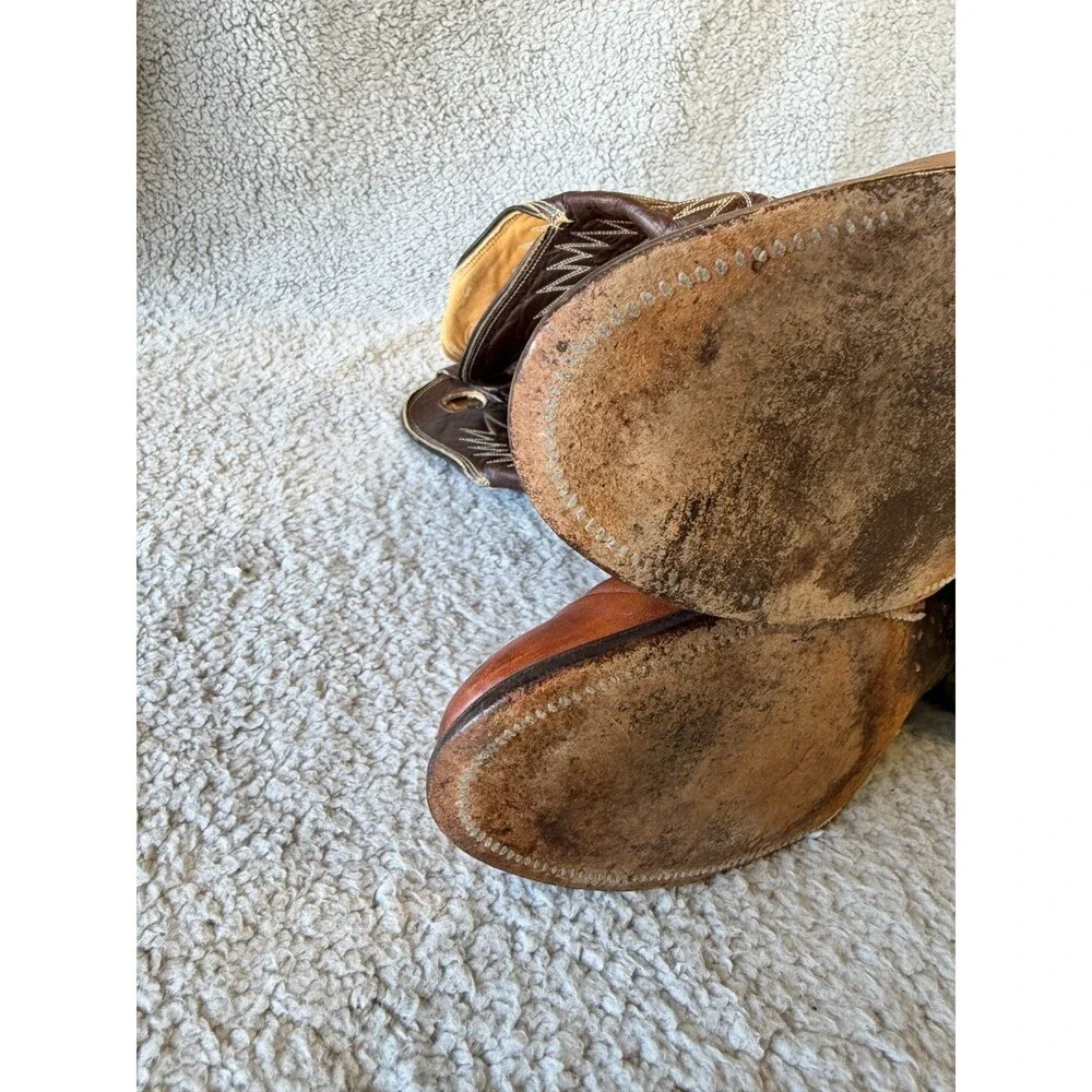 VINTAGE NOCONA Cowboy Boots Mens 9.5D Brown Leather Two Tone Western Rodeo 5016